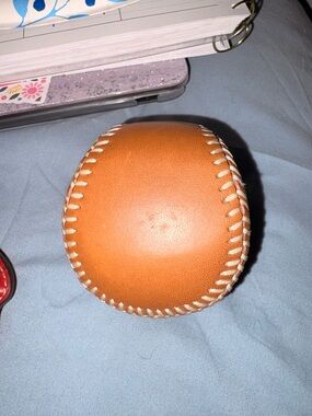 Coach Tan Leather Baseball-Style Paperweight